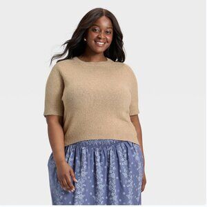 Universal Thread 3X Womens Pullover Sweater Short Sleeve Crewneck Tan